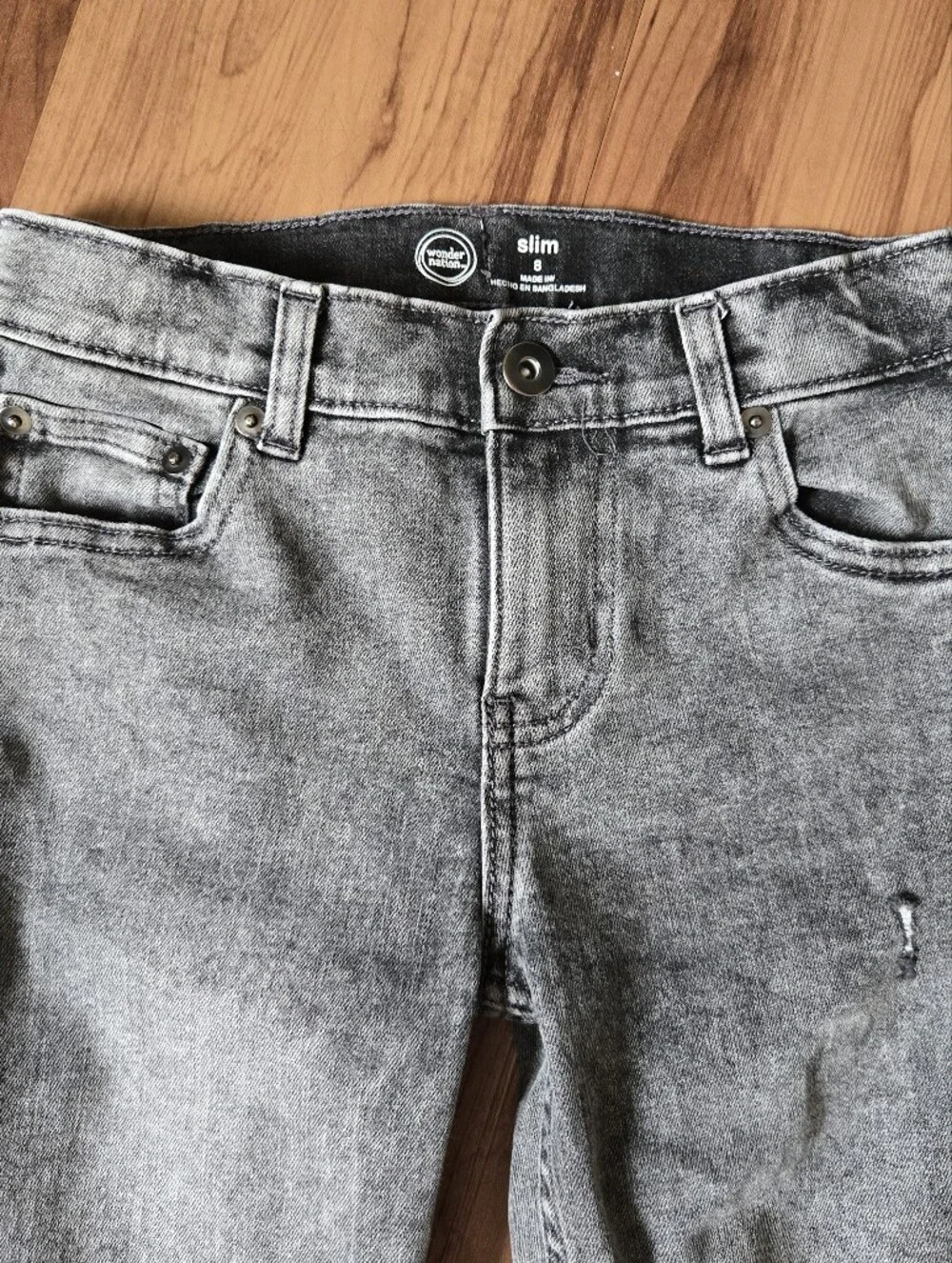 Acid Washed Charcoal Place Distressed Slim jeans Kids 8 VGUC